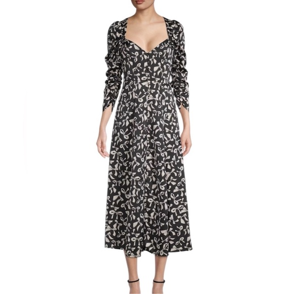 For Love And Lemons Dresses & Skirts - For love and lemons bow print midi dress long sleeve button front dress small